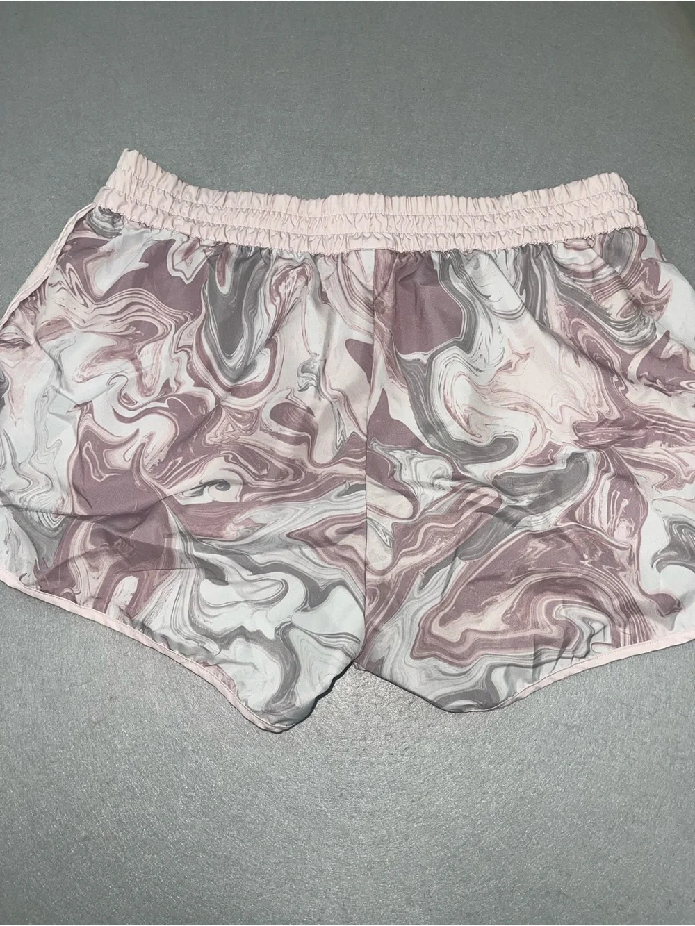 Nike Womens Marbled Pink Gray White Athletic Training Shorts Pull-On Size L 183